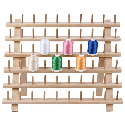 Simthread 60 Spools Wooden Thread Stand Organizer with Hanging Hooks - Simthread - High Quality Machine Embroidery Thread Supplier