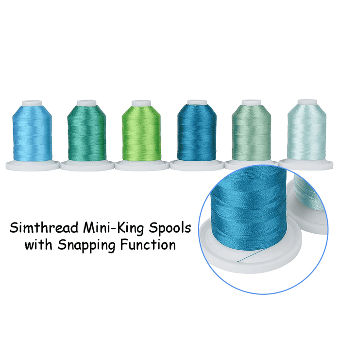9 Turquoise and Mint Green Snap Spools Embroidery Thread 730M Simthread