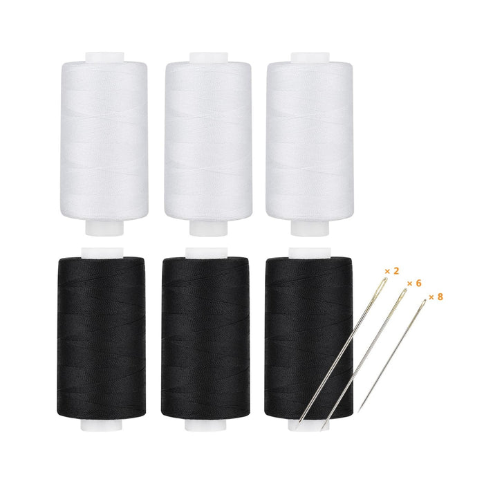 Simthread Black & White 400 Yards 30wt Corespun All Purpose Sewing Thread Set with Hand Needles