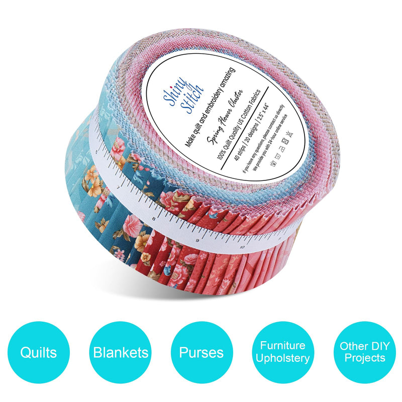 ShinyStitch-100% US Cotton Jelly Roll Fabric Precut Strips 40 Strips 2.5" x 44" for Quilting, Crafting, and Sewing