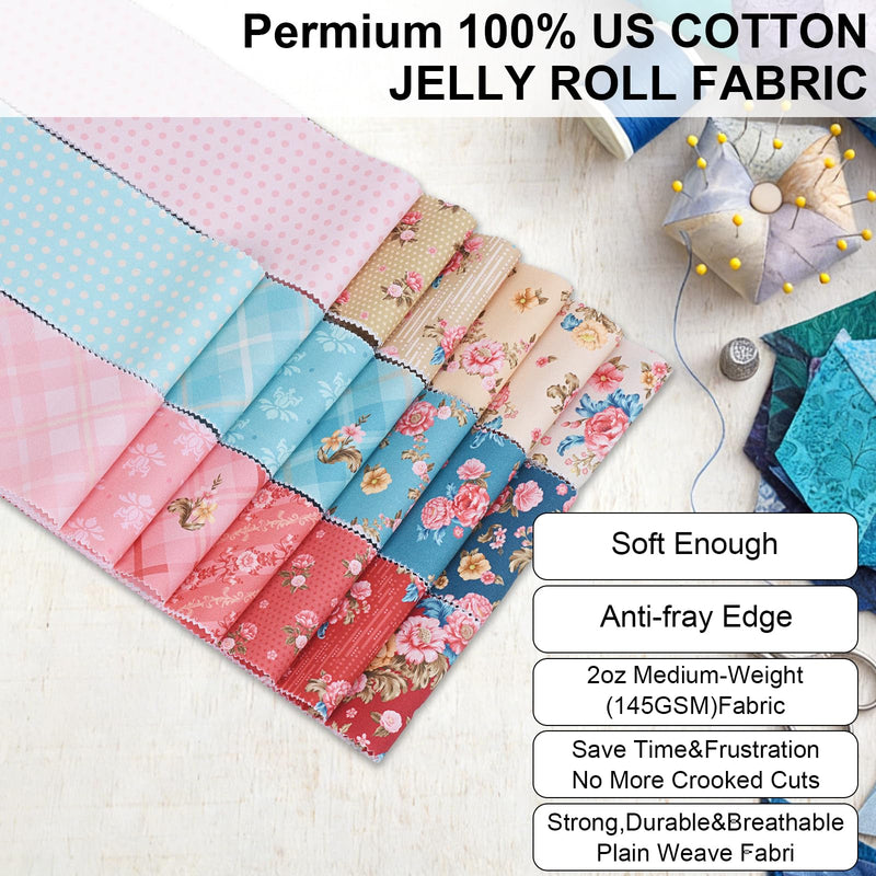 ShinyStitch-100% US Cotton Jelly Roll Fabric Precut Strips 40 Strips 2.5" x 44" for Quilting, Crafting, and Sewing