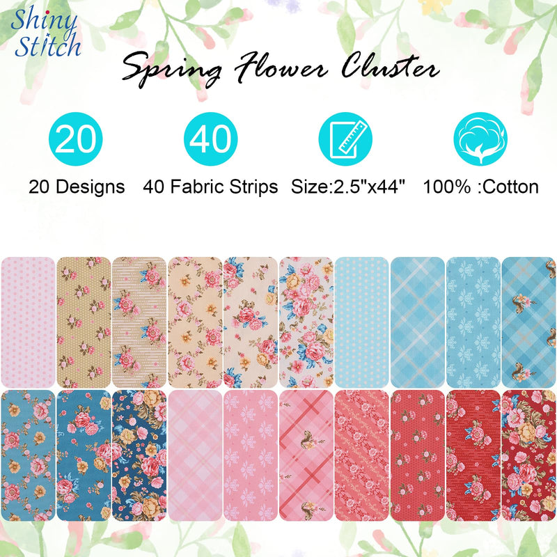 ShinyStitch-100% US Cotton Jelly Roll Fabric Precut Strips 40 Strips 2.5" x 44" for Quilting, Crafting, and Sewing