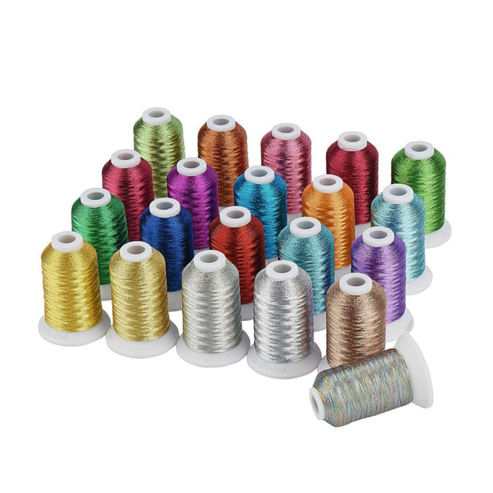 Simthread 21 Assorted Colors Metallic Embroidery Machine Thread Kit 500M