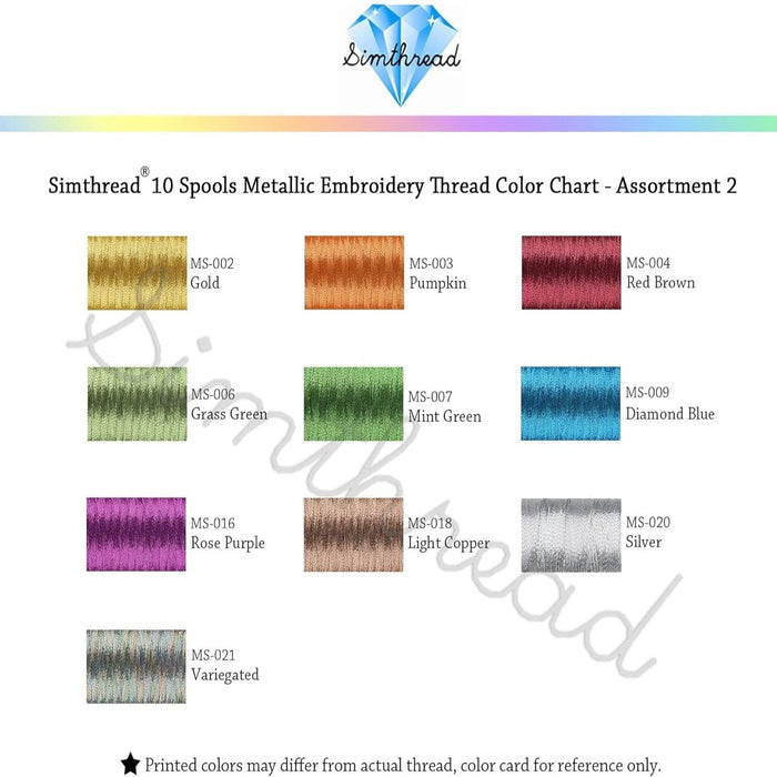 Simthread 10 Essential Colors Metallic Embroidery Thread Kit 500M - Simthread - High Quality Machine Embroidery Thread Supplier