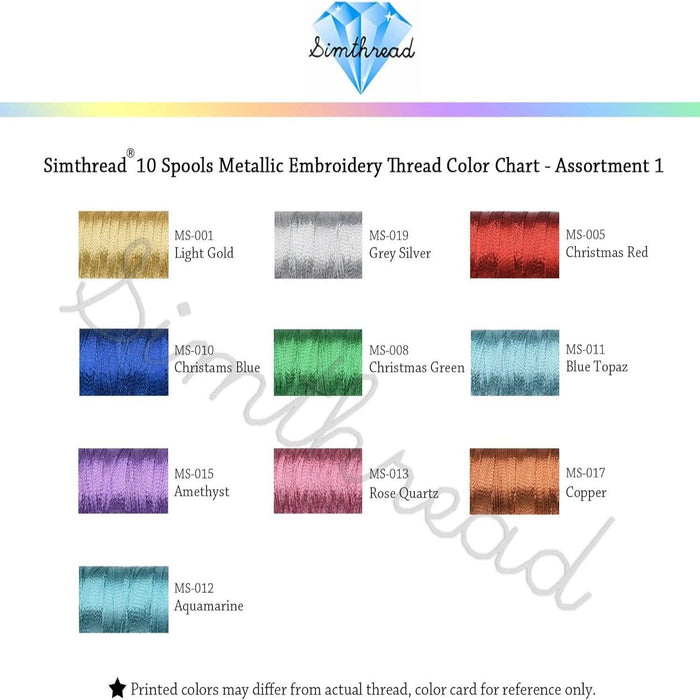 Simthread 10 Essential Colors Metallic Embroidery Thread Kit 500M - Simthread - High Quality Machine Embroidery Thread Supplier