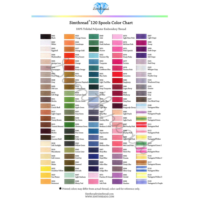 Simthread 120 Top-up Colors Embroidery Thread 5000M - Sold Separately - Simthread - High Quality Machine Embroidery Thread Supplier