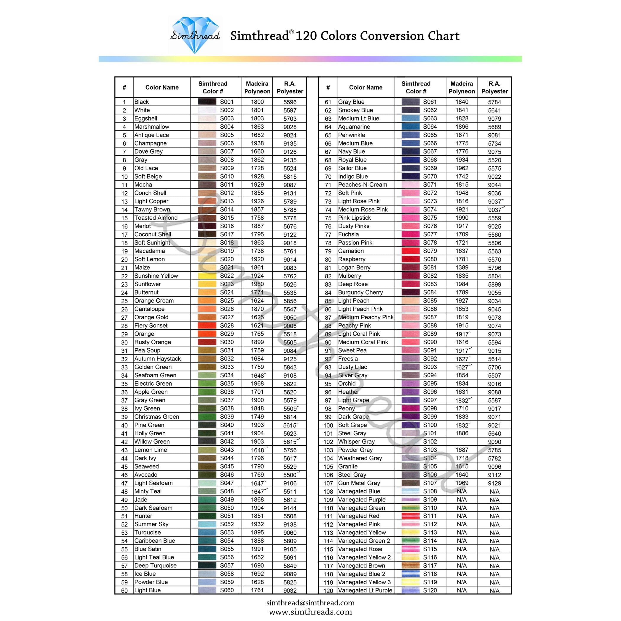 Simthread 120 Colors Collection Individuals — Simthread - High Quality ...