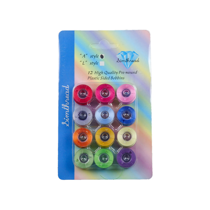 Simthread 12pcs Size A / Class 15 Plastic Sided Prewound Bobbins Thread - Simthread - High Quality Machine Embroidery Thread Supplier