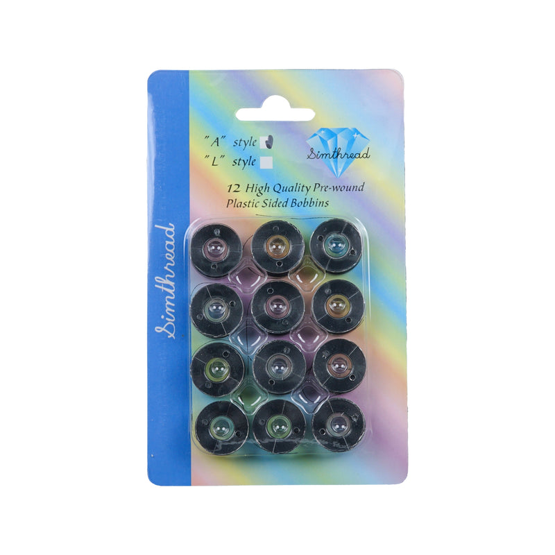 Simthread 12pcs Size A / Class 15 Plastic Sided Prewound Bobbins Thread - Simthread - High Quality Machine Embroidery Thread Supplier