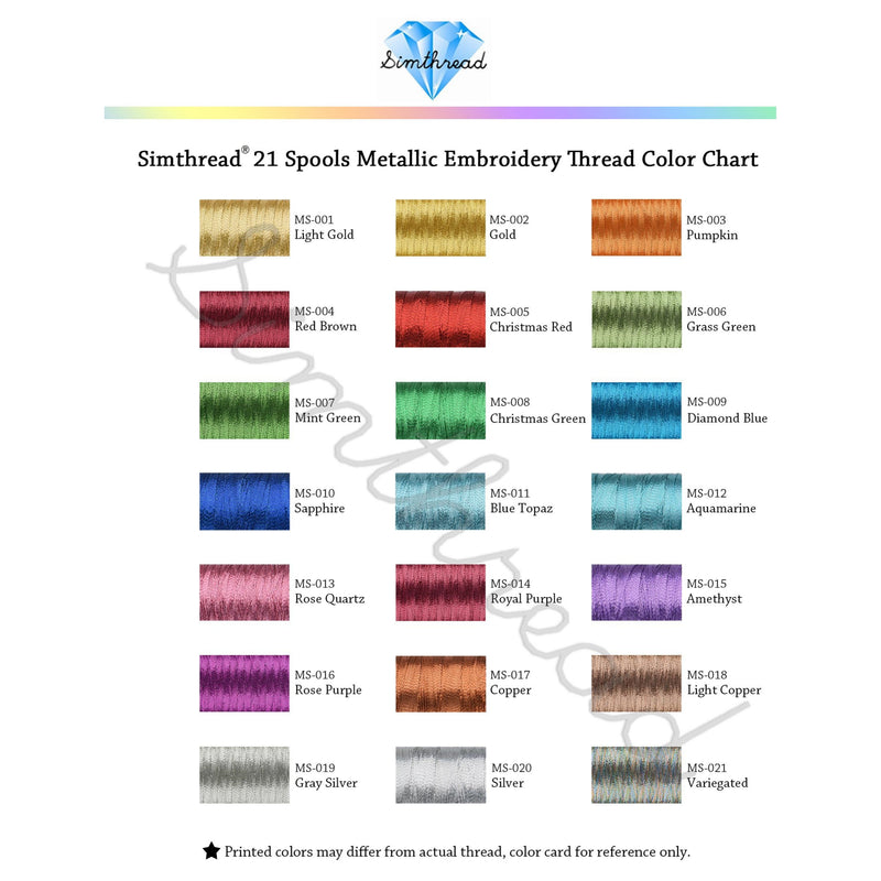 Simthread 21 Assorted Colors Metallic Embroidery Machine Thread Kit 500M - Sold Separately - Simthread - High Quality Machine Embroidery Thread Supplier