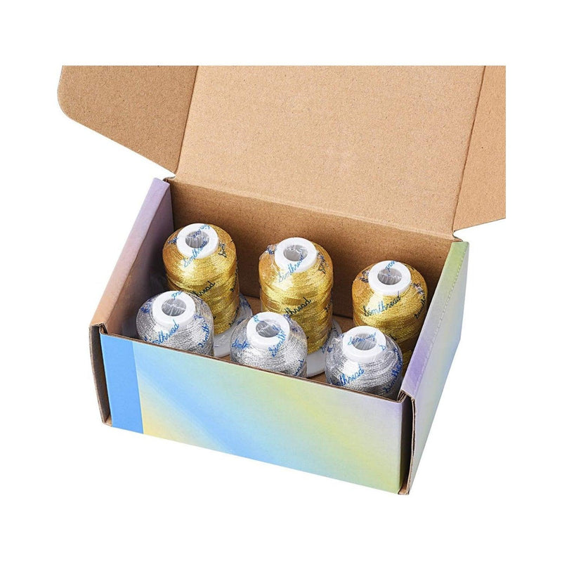 Simthread 6 Pcs Silver & Gold Colors Metallic Embroidery Thread - Simthread - High Quality Machine Embroidery Thread Supplier