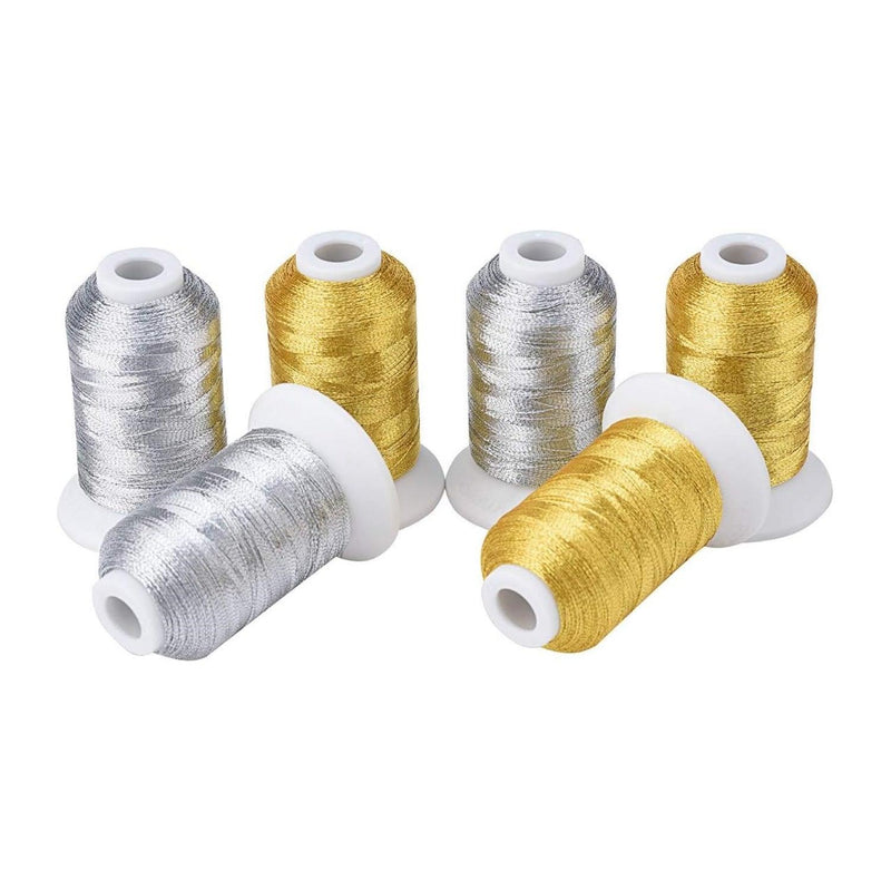 Silver Infused Threads Simthread 6 Pcs Silver & Gold Colors Metallic Embroidery Thread ...