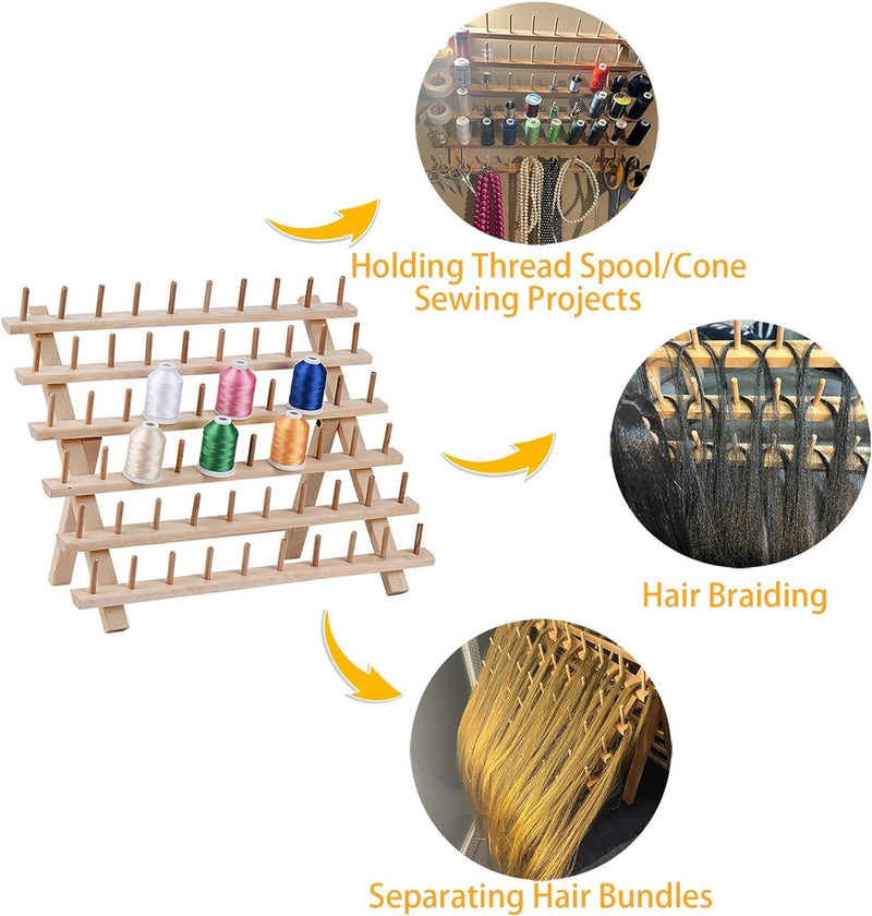 Simthread 60 Spools Wooden Thread Stand Organizer with Hanging Hooks - Simthread - High Quality Machine Embroidery Thread Supplier