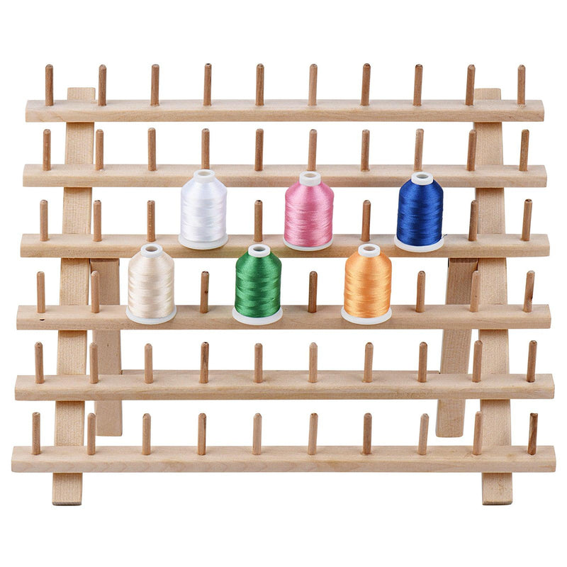 Simthread 60 Spools Wooden Thread Stand Organizer with Hanging Hooks - Simthread - High Quality Machine Embroidery Thread Supplier