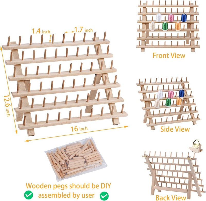 Simthread 60 Spools Wooden Thread Stand Organizer with Hanging Hooks - Simthread - High Quality Machine Embroidery Thread Supplier