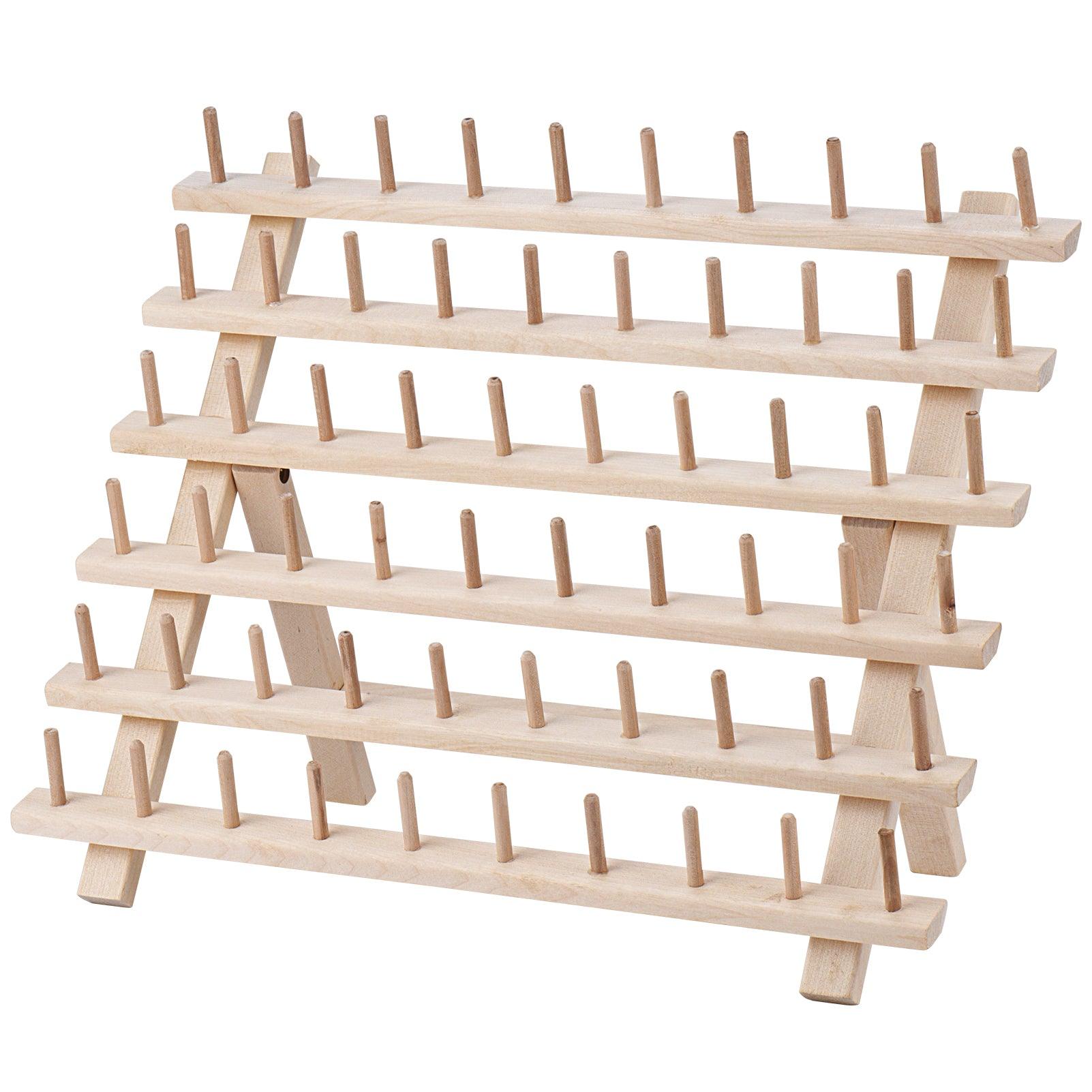 Simthread 60 Spools Wooden Thread Stand Organizer with Hanging Hooks ...