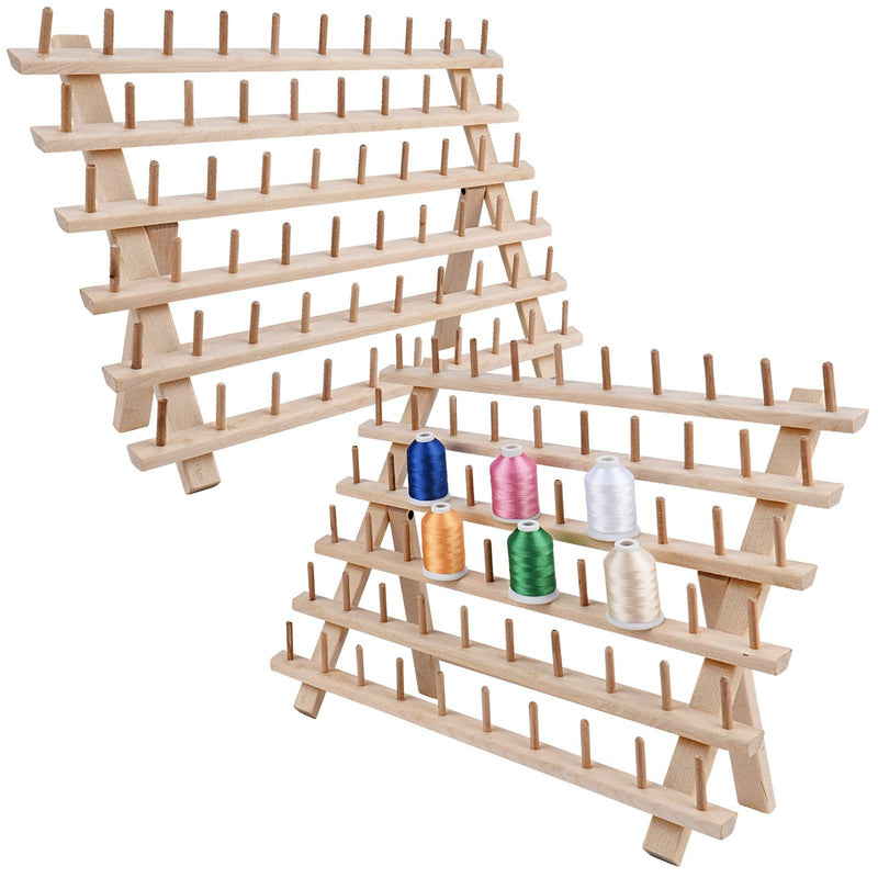Thread Guid Thread Stand Simthread 60 Spools Wooden Thread Stand Organizer with Hanging Hooks ...