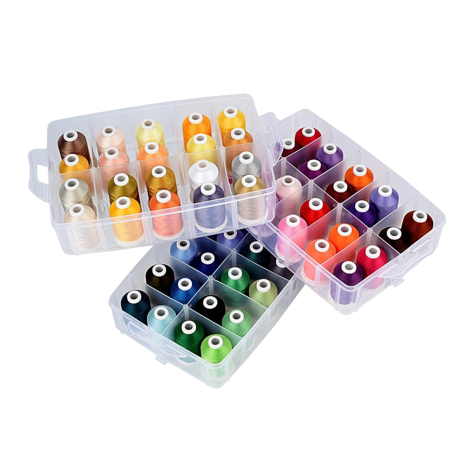 Flather Thread Box 63 COLORS POLYESTER EMBROIDERY THREAD KIT PLASTIC BOX-550/1100YARDS ...