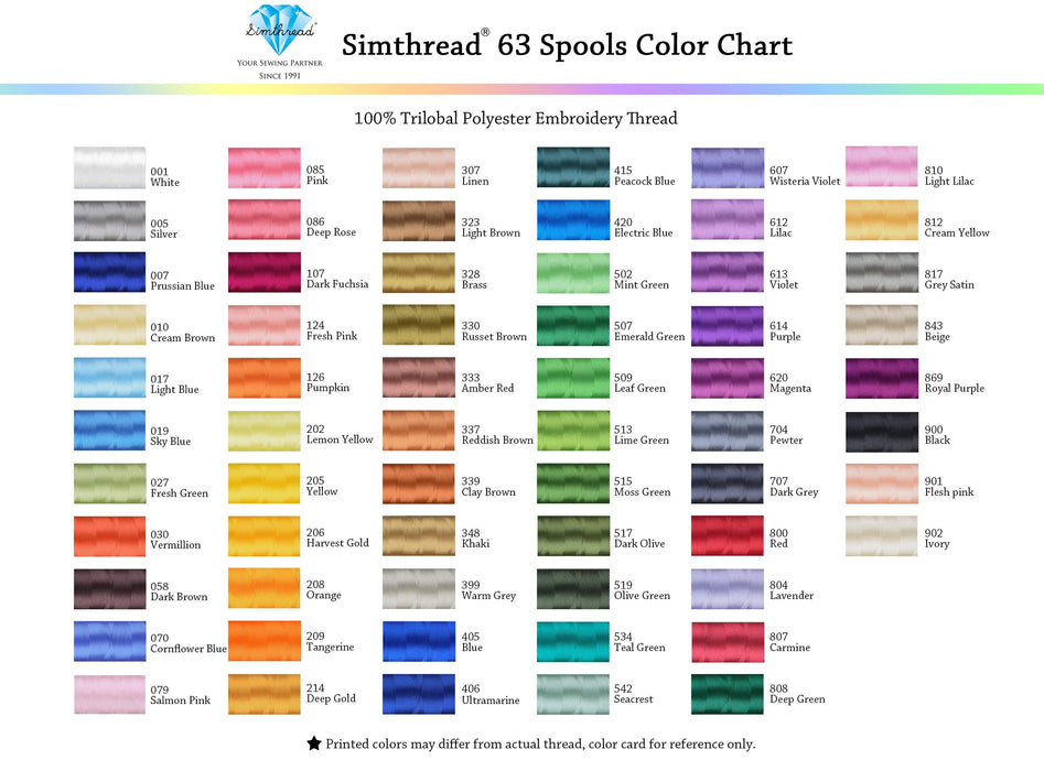 Embroidery Thread Color Chart, Simthread Color Chart, Simthread 63 Color  Chart, Embroidery Business, Thread Color Chart 