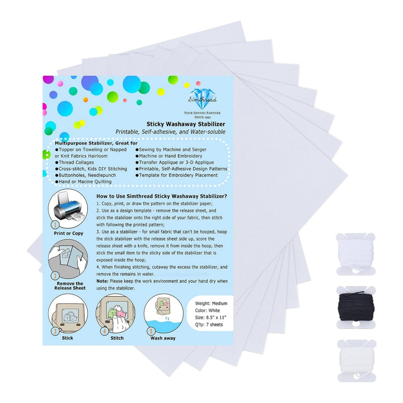 Simthread Sticky Wash Away Paper Embroidery Stabilizer A4 Size Medium Weight 1.4OZ