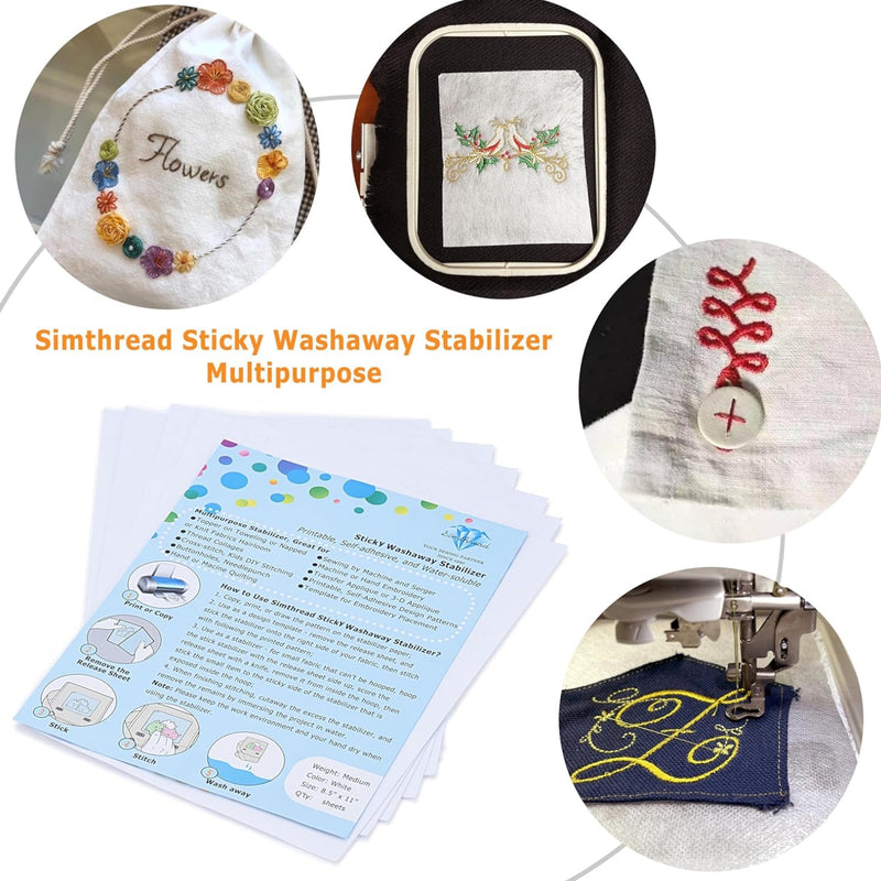 Simthread Sticky Wash Away Paper Embroidery Stabilizer A4 Size Medium Weight 1.4OZ
