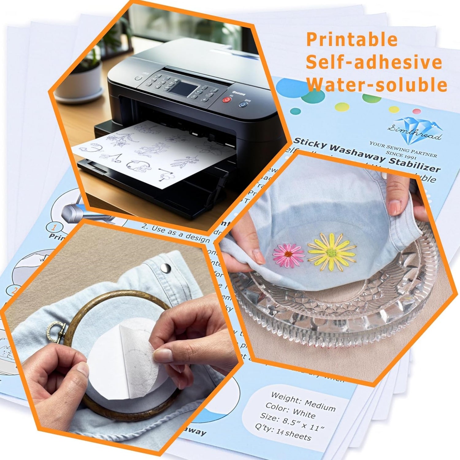 Simthread Sticky Wash Away Paper Embroidery Stabilizer A4 Size Medium ...
