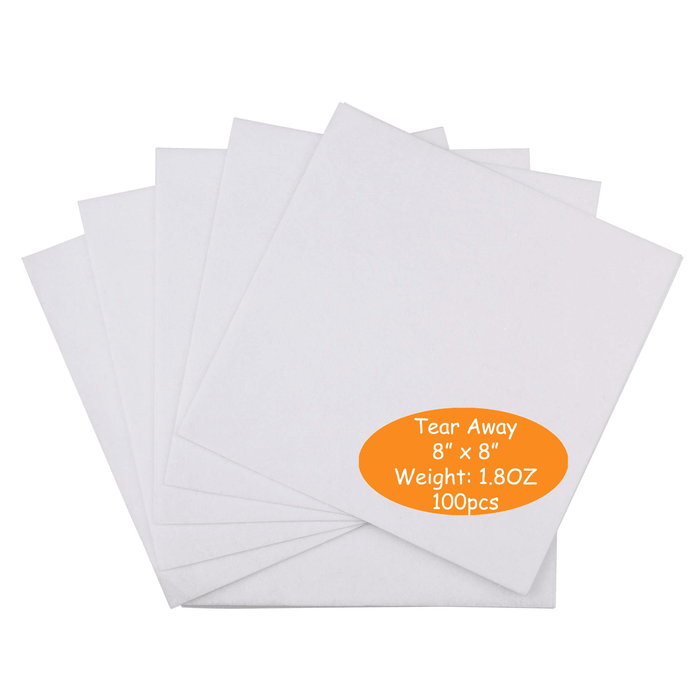 100pcs Tear Away Embroidery Stabilizer Backing - 8" x 8" Simthread LLC