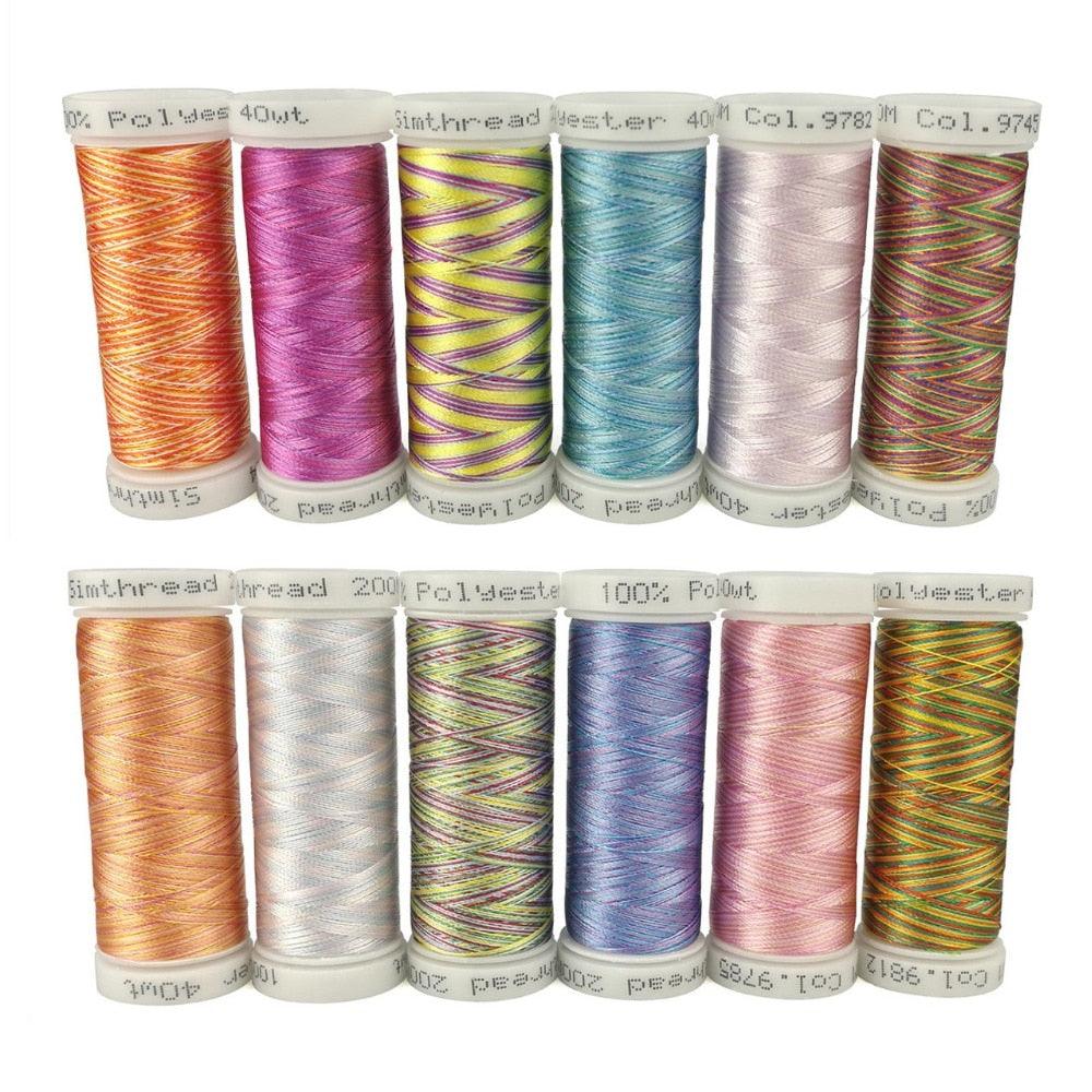 Simthreads 12 Variegated Colors Embroidery Machine Threads 300 Meters