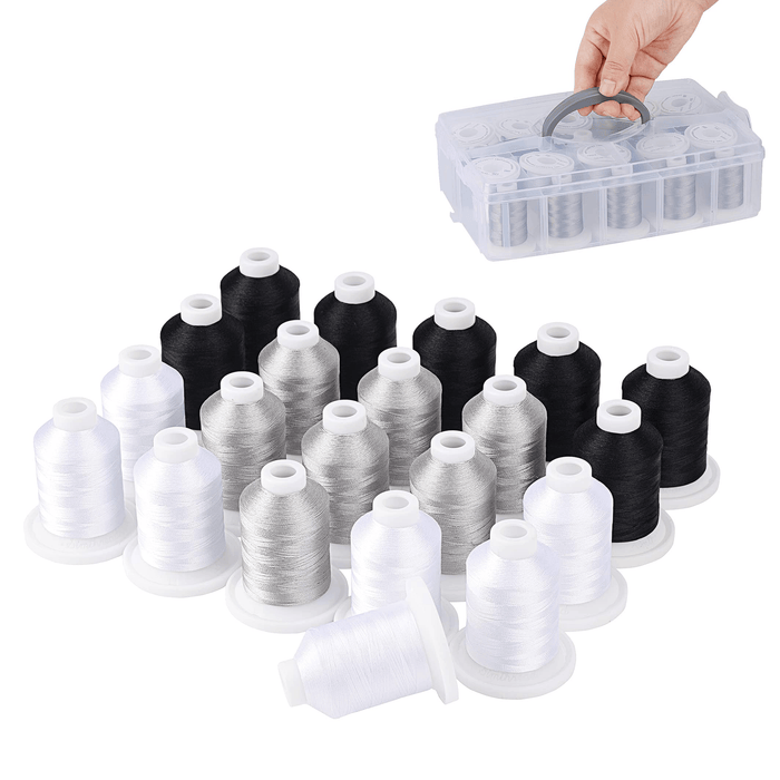 21 Spools Black White and Silver Embroidery Machine Thread Simthread LLC