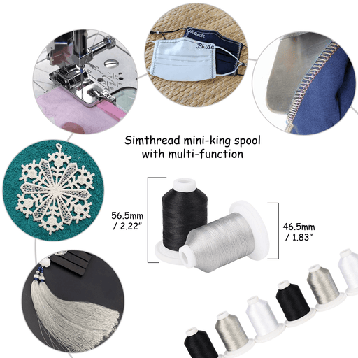 21 Spools Black/White/Silver Embroidery Thread 800Y Simthread LLC