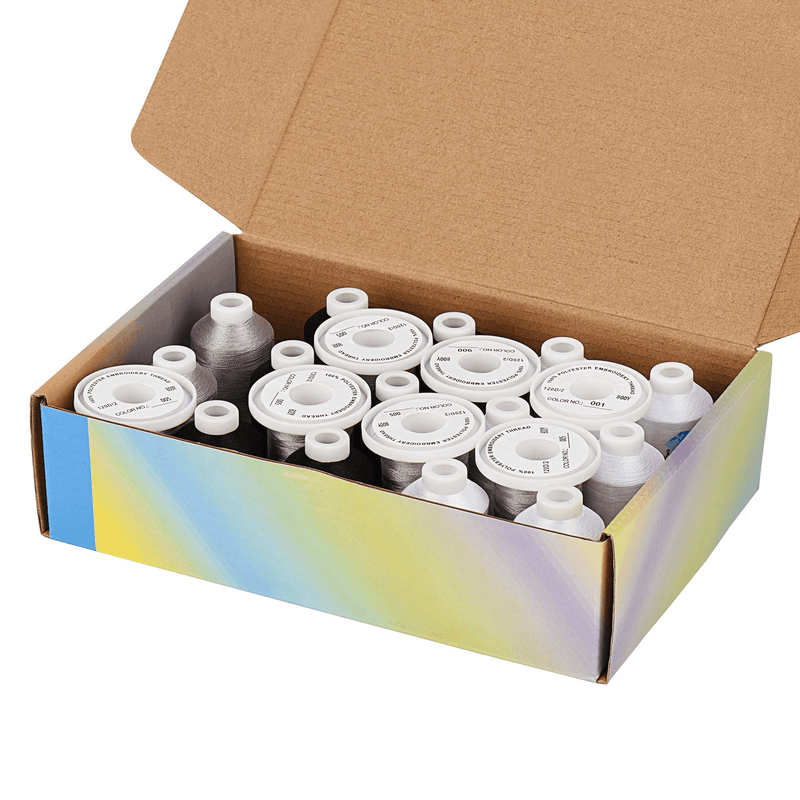 21 Spools Black/White/Silver Embroidery Thread 800Y - Simthread - High Quality Machine Embroidery Thread Supplier