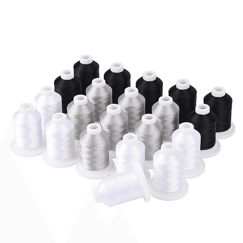 21 Spools Black/White/Silver Embroidery Thread 800Y - Simthread - High Quality Machine Embroidery Thread Supplier