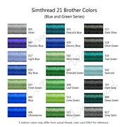 21 Spools Blue & Green Embroidery Thread 800Y - Simthread - High Quality Machine Embroidery Thread Supplier