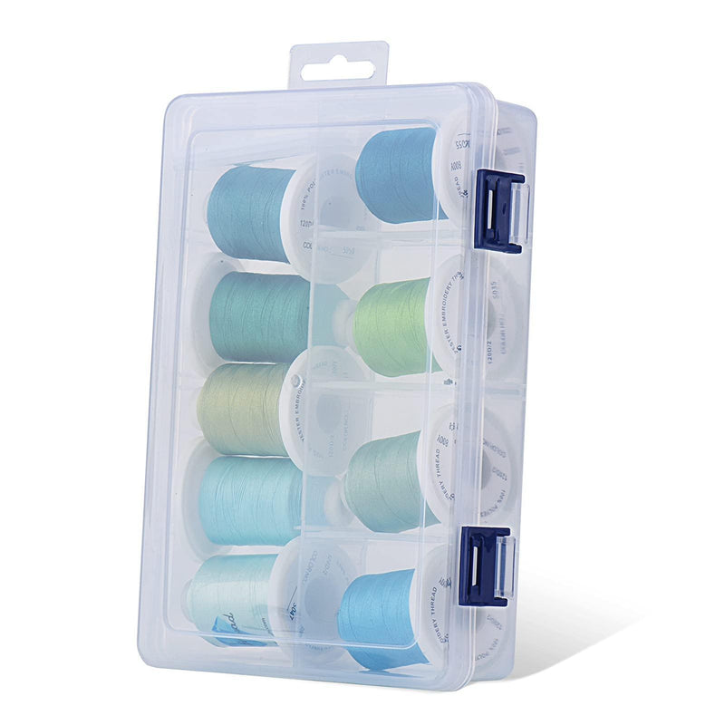 9 Turquoise and Mint Green Snap Spools Embroidery Thread 730M - Simthread - High Quality Machine Embroidery Thread Supplier