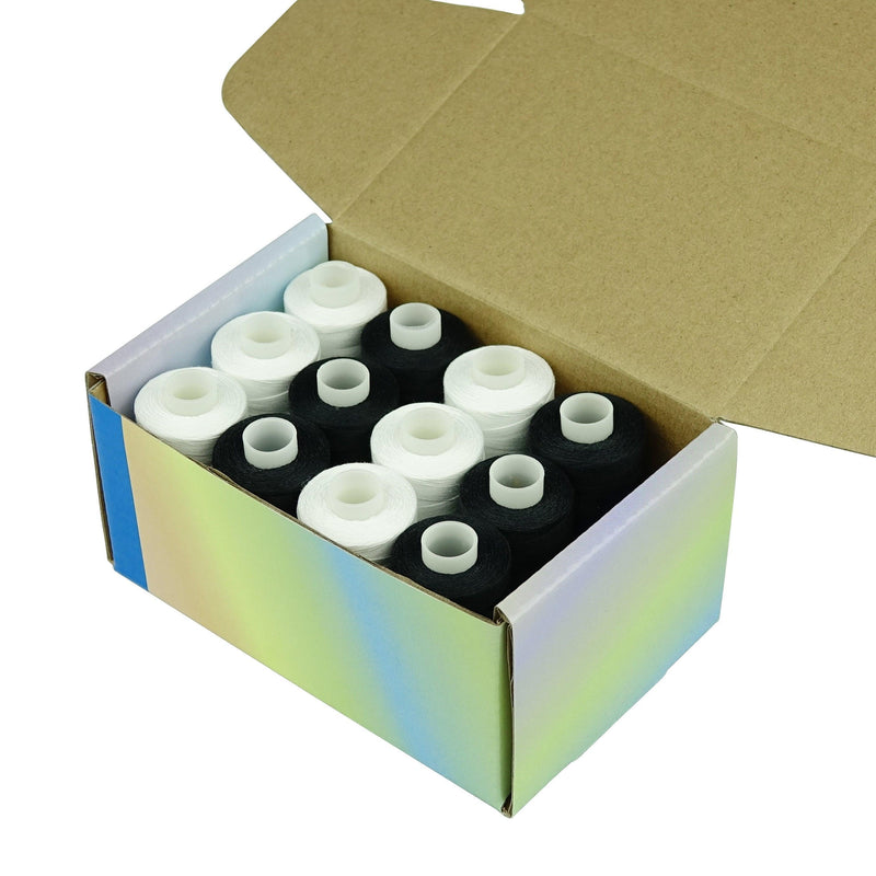 Simthread 12 Pcs White & Black Cotton Sewing Thread 500M - Simthread - High Quality Machine Embroidery Thread Supplier