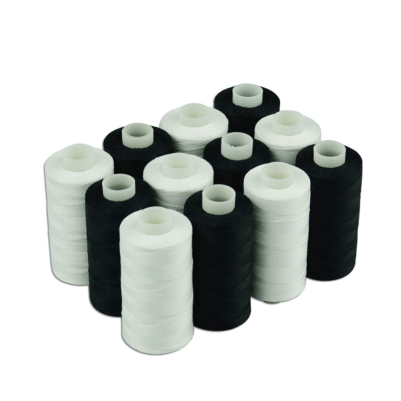 Simthread 12 Pcs White & Black Cotton Sewing Thread 500M - Simthread - High Quality Machine Embroidery Thread Supplier