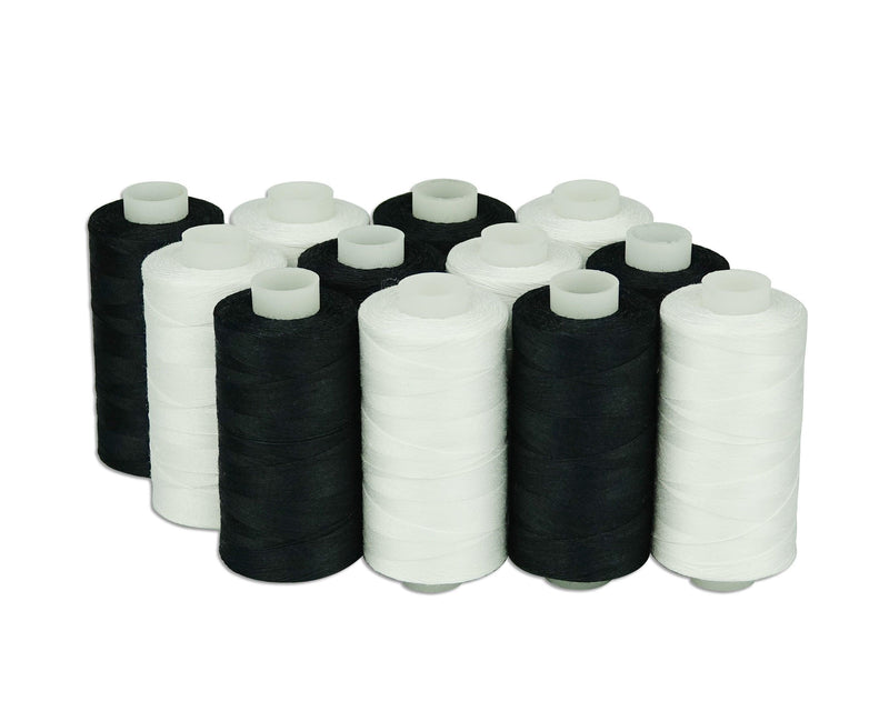 Simthread 12 Pcs White & Black Cotton Sewing Thread 500M - Simthread - High Quality Machine Embroidery Thread Supplier
