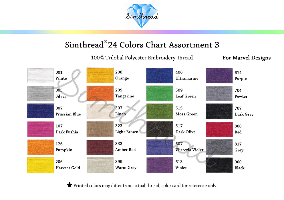 Simthread 24 Colors Trilobal Embroidery Thread - 1000M Simthread LLC