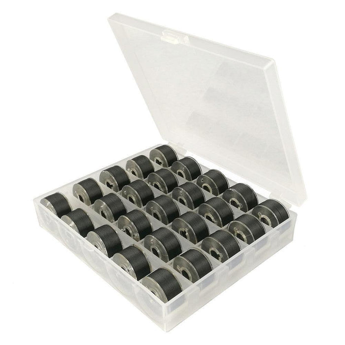 25 Pk. White & Black Prewound Class 15 Bobbins with Bobbin Storage Box