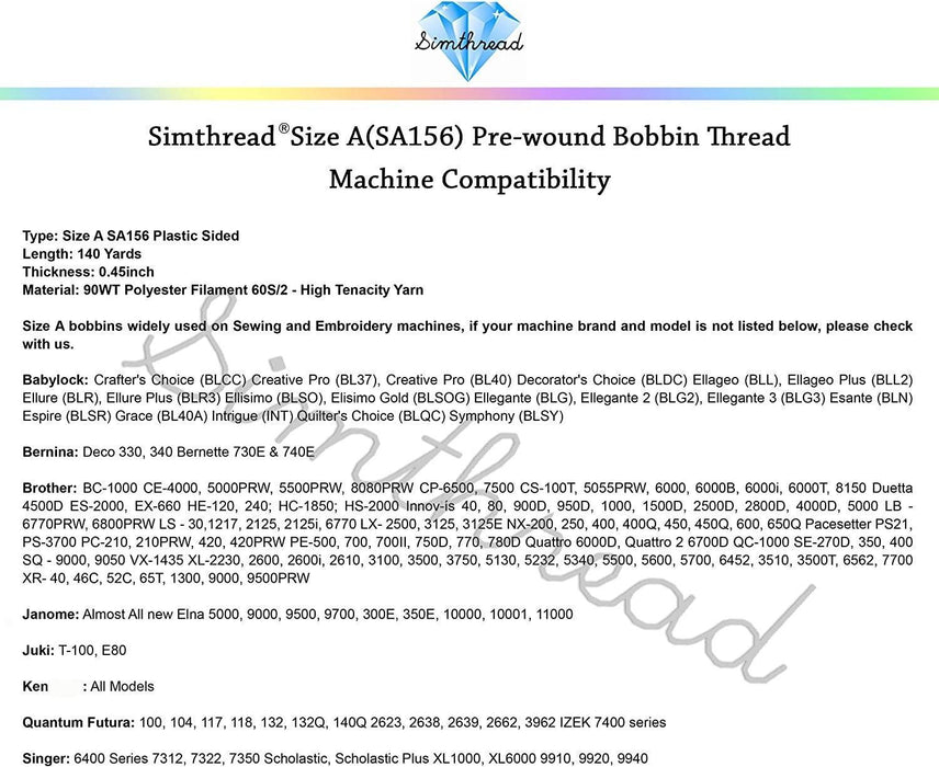 Simthread 25 Prewound Bobbins, 90WT, for Brother Machines SIMTHREAD CO. 