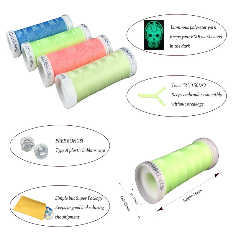 Simthread 5 Colors Luminous Embroidery Thread 137M - Simthread - High Quality Machine Embroidery Thread Supplier