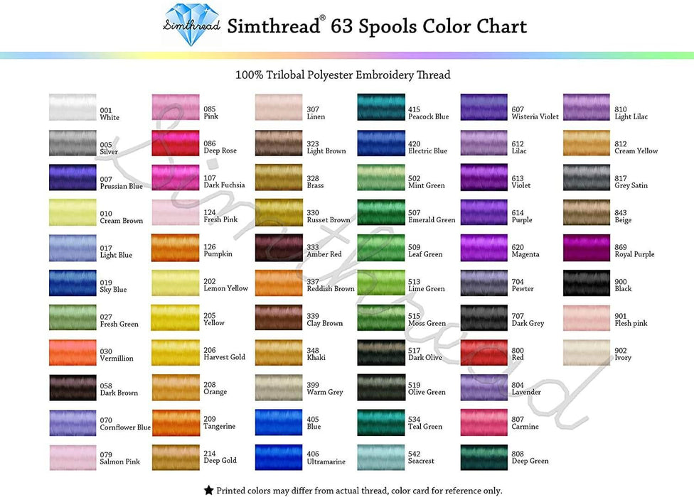Simthread 63 Brother Colors Polyester Embroidery Machine Thread Kit 40  Weight