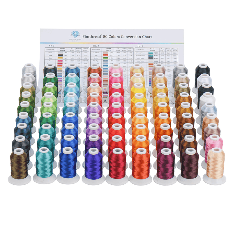 Simthread 80 Janome Colors Embroidery Thread Set 500M/1000M - Simthread - High Quality Machine Embroidery Thread Supplier